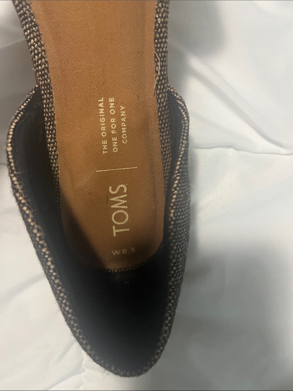 Toms Black Pointed D'Orsay Flats with Brown Insole - Picture 2 of 5